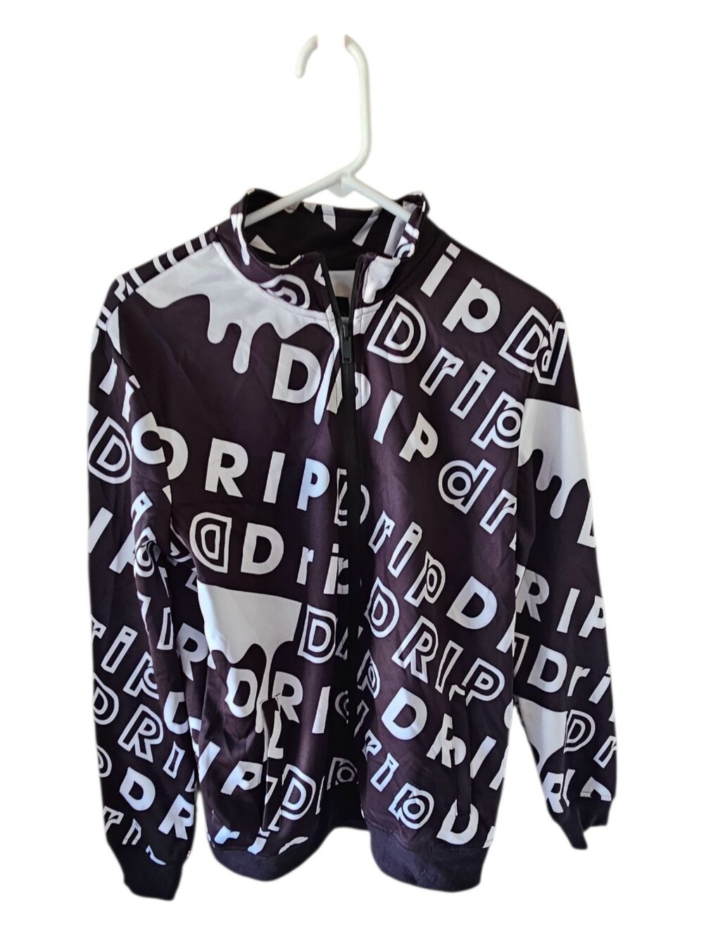 Encrypted NYC Black White All Over Print Drip Track Jacket Youth XL Men’s XS EUC